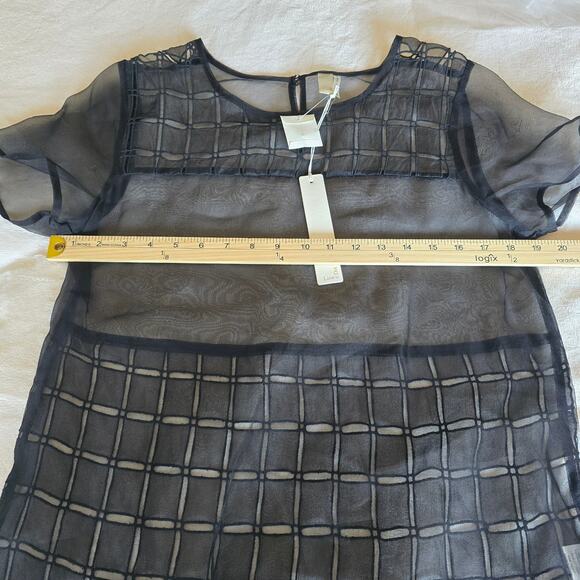 Line & Dot Black Sheer Silk Grid Blouse Women’s Size M Minimalist Quiet Luxury - Picture 4 of 8